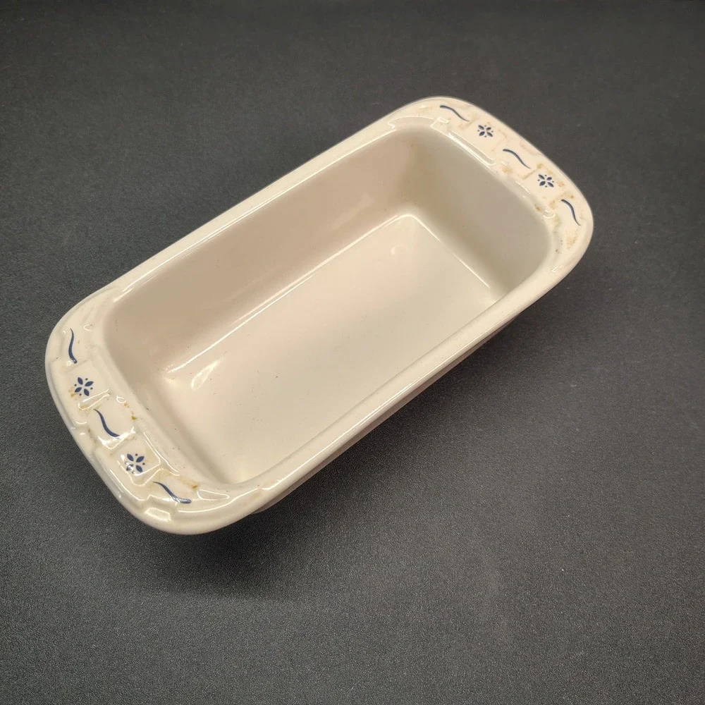 Longaberger Loaf Pan Kitchen Cream Blue Woven Traditions Pottery Bakeware